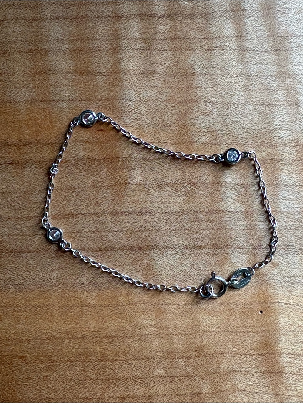 925 Sterling Silver Delicate Crystal Station Bracelet - Women's Jewelry
